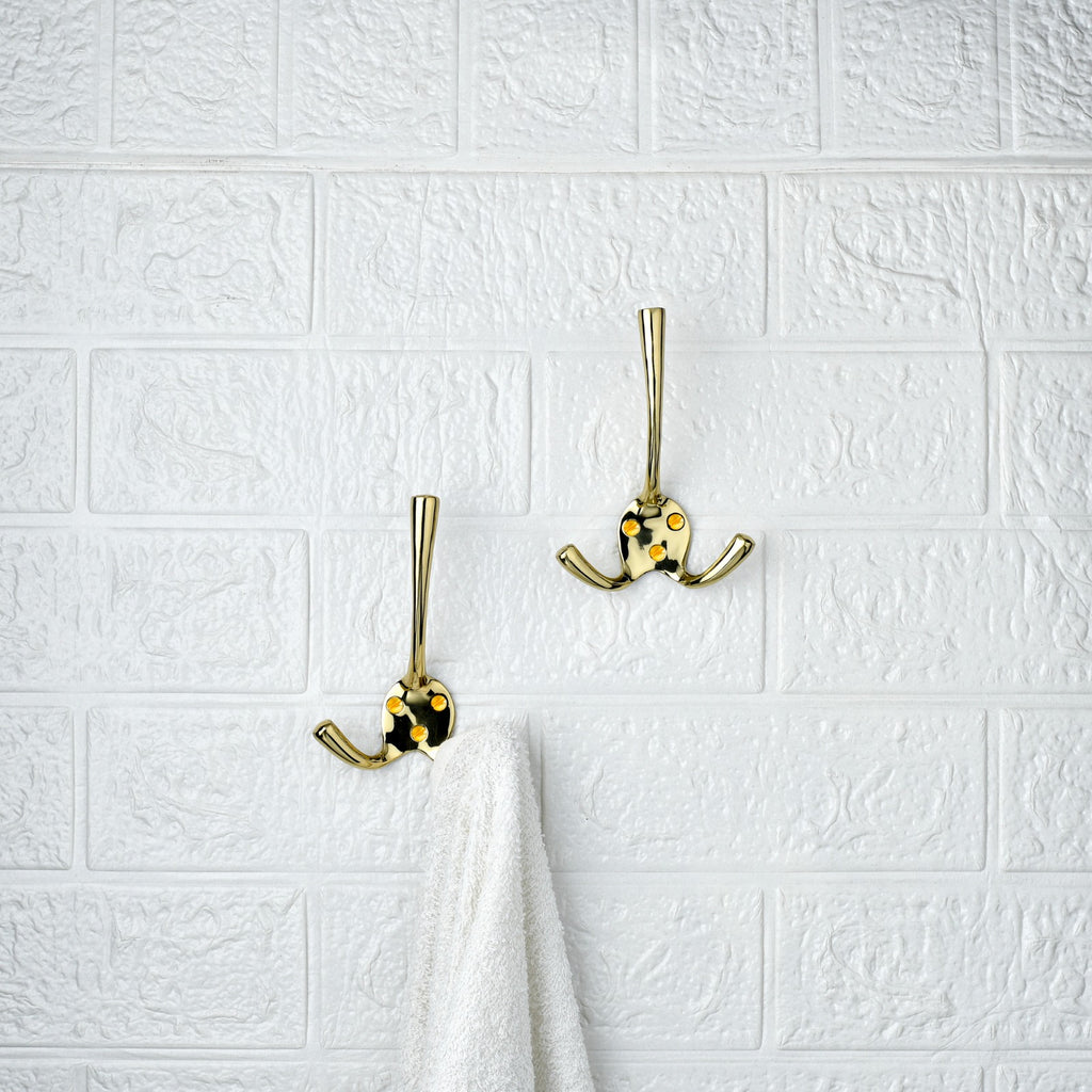 LamJum Solid Brass Triple Prong Hook Set of 2
