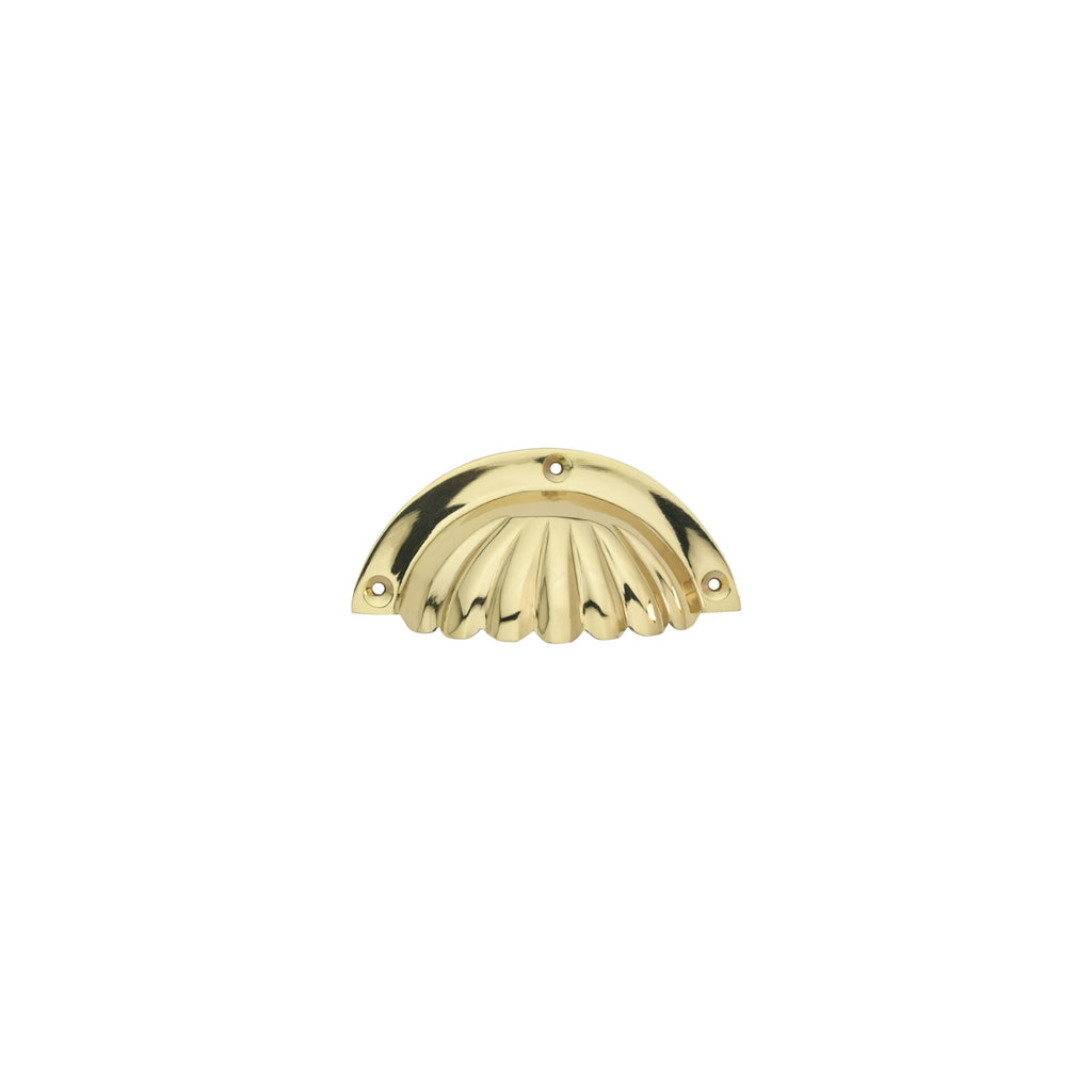 LamJum Polished Brass Cup Shaped Drawer Pull With Fluted Sea Shell Design Set of 2