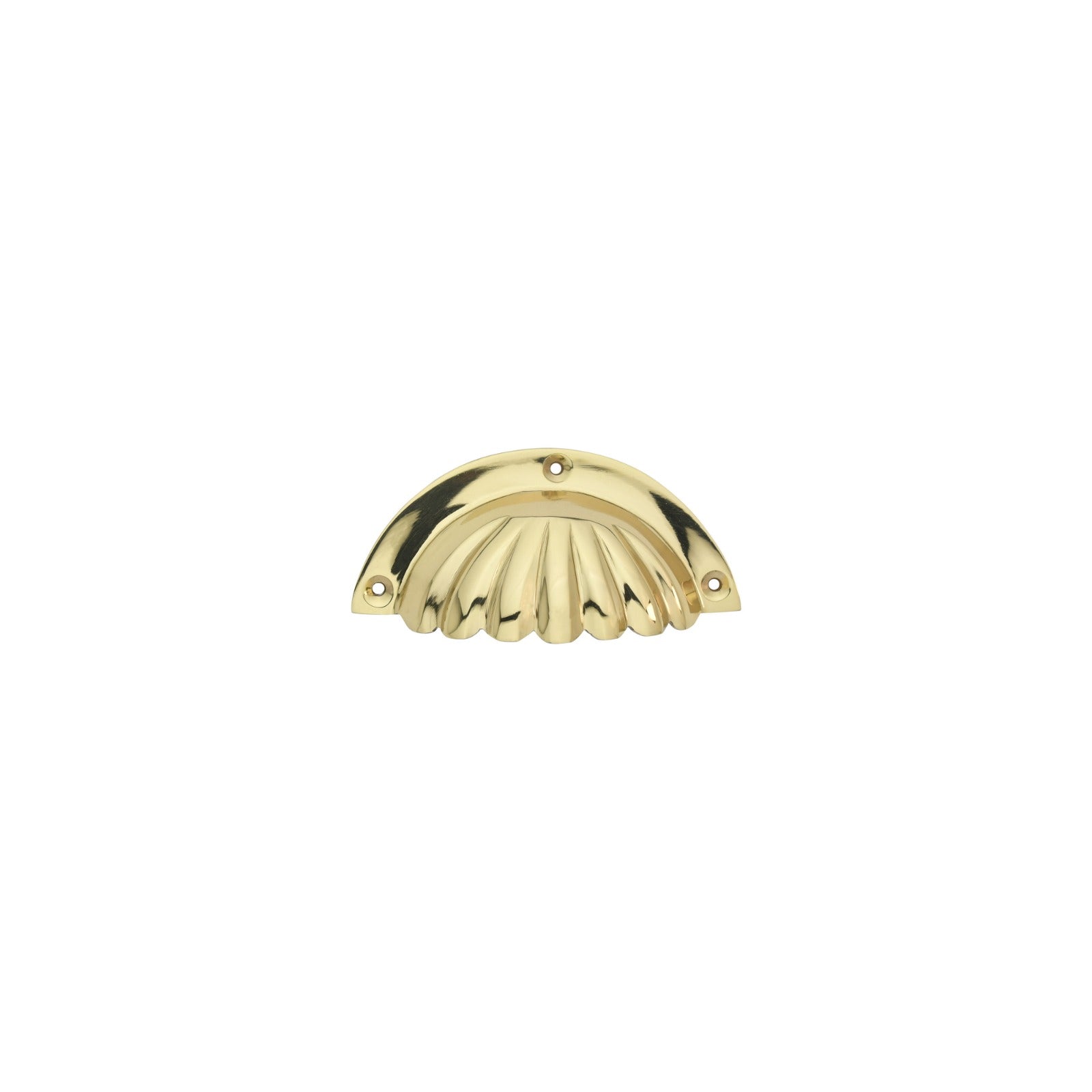 LamJum Polished Brass Cup Shaped Drawer Pull With Fluted Sea Shell Design Set of 2