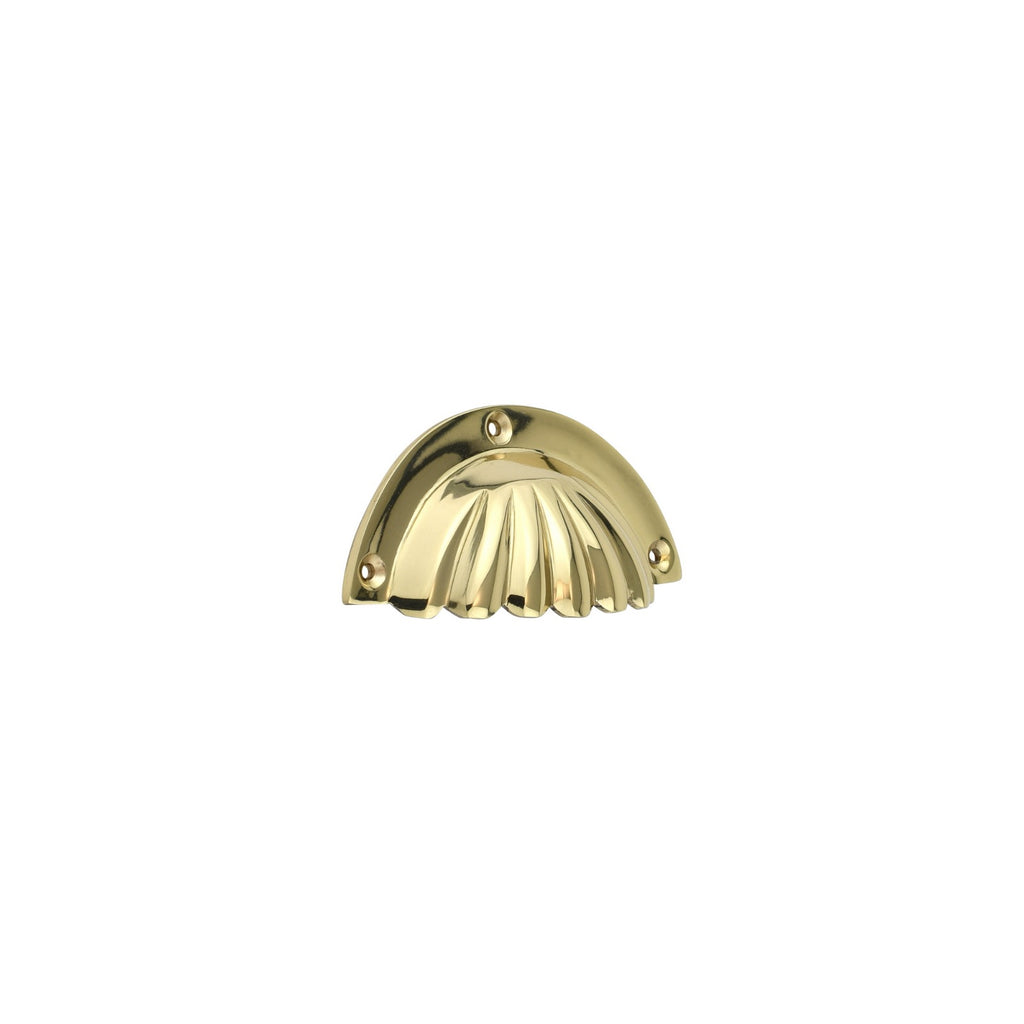 LamJum Polished Brass Cup Shaped Drawer Pull With Fluted Sea Shell Design Set of 2