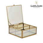 LamJum Decorative Gold Glass Medicine cum Jewellery Storage Box with Lid and Gold Rim
