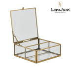 LamJum Decorative Clear Glass Medicine cum Jewellery Storage Box with Lid and Gold Rim