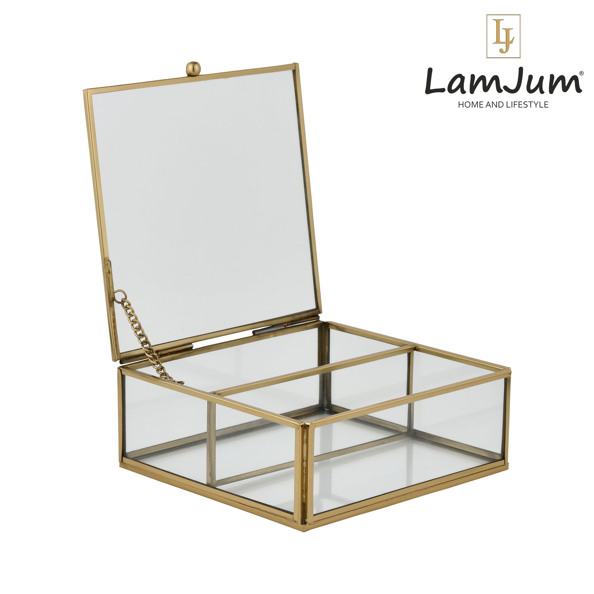 LamJum Decorative Clear Glass Medicine cum Jewellery Storage Box with Lid and Gold Rim