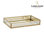 LamJum Decorative Gold Glass Tray with Gold Rim and Mirror Base