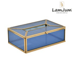 LamJum Decorative Blue Glass Tissue Box with Gold Rim