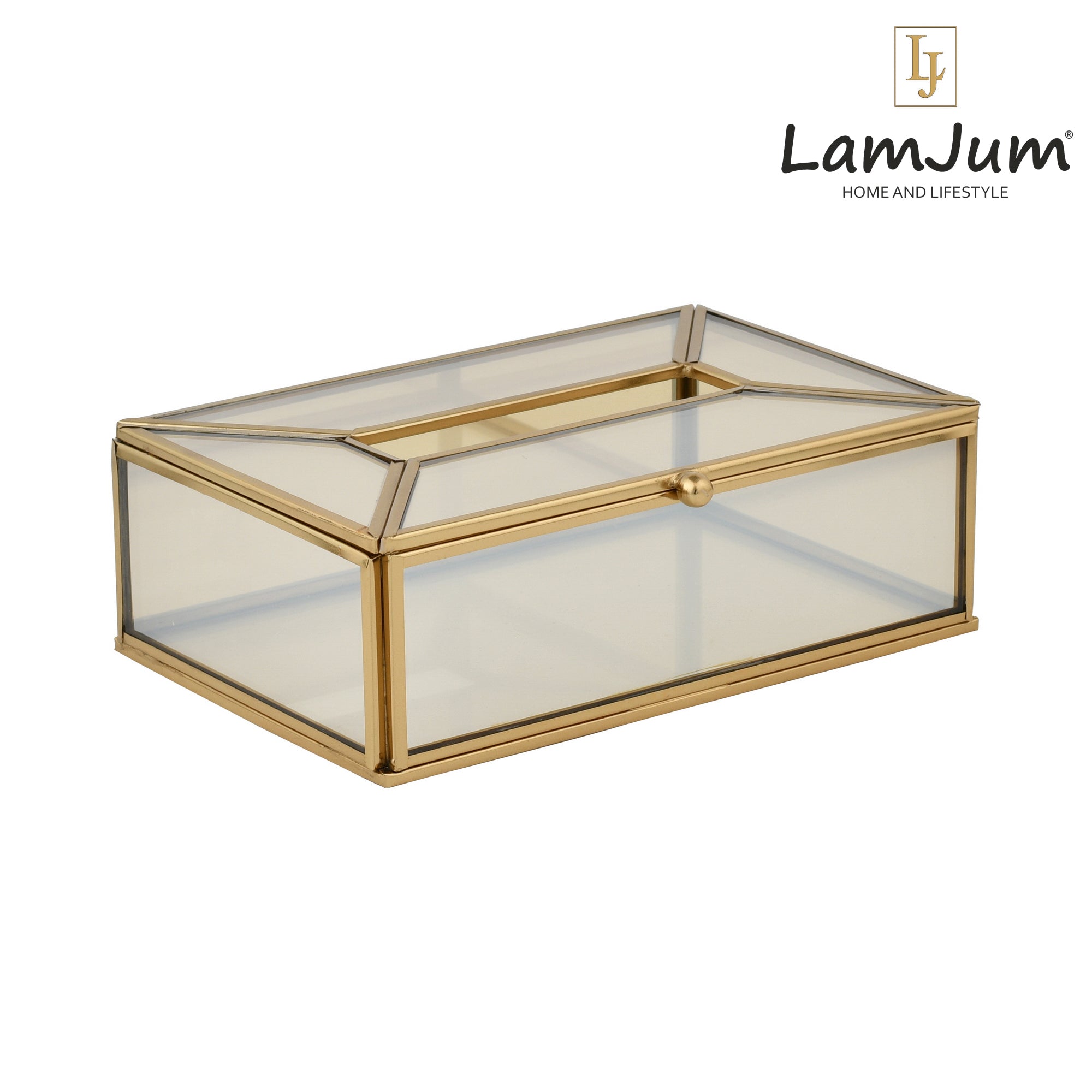 LamJum Decorative Gold Glass Tissue Box with Gold Rim