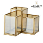 LamJum Geometric Stepped Multi-Purpose Gold Glass Three Compartments Organiser with Gold Rim.