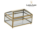 LamJum Decorative Clear Glass Tissue Box with Gold Rim