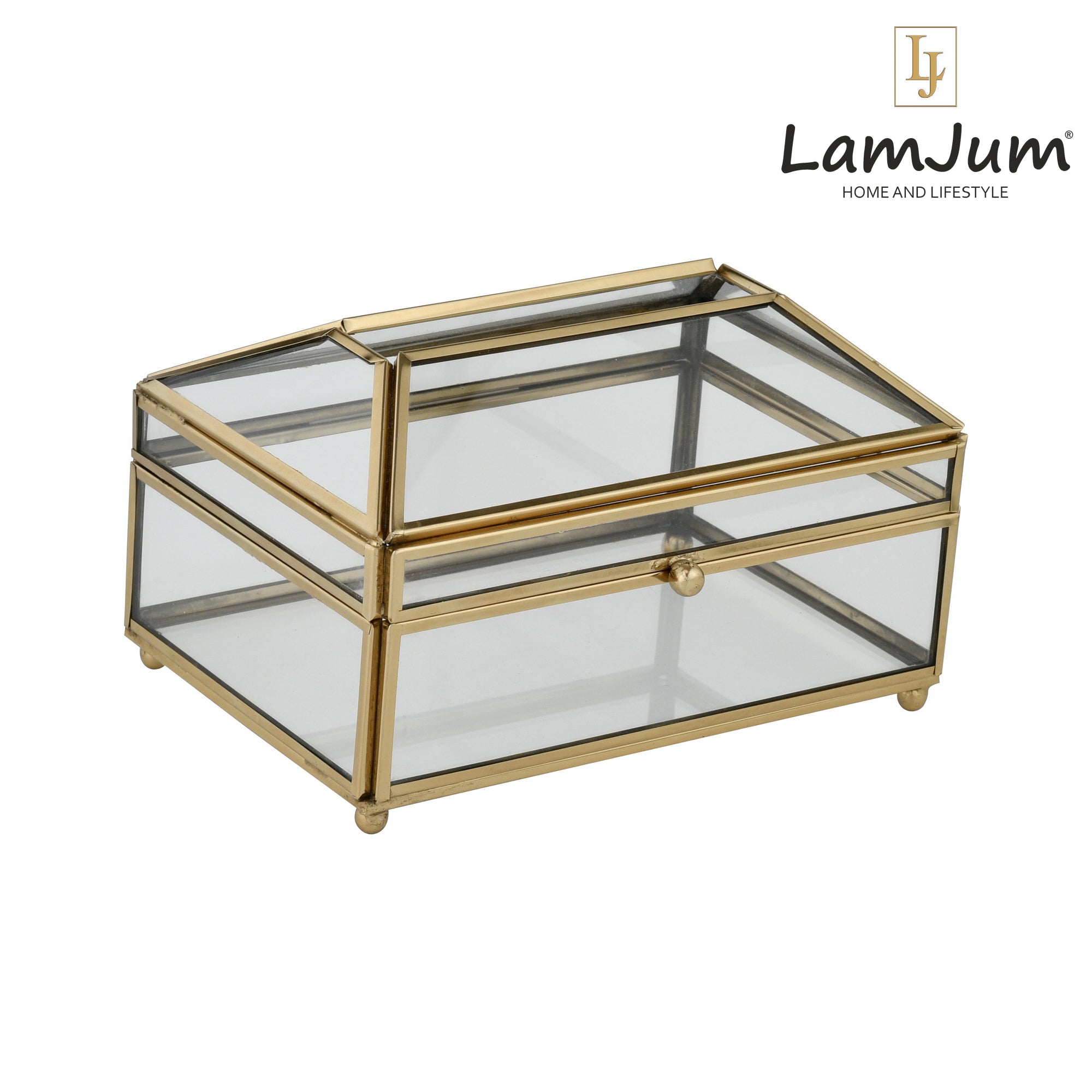 LamJum Decorative Clear Glass Tissue Box with Gold Rim