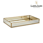 LamJum Decorative Gold Glass Tray with Gold Rim and Mirror Base
