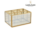 LamJum Multi Compartment Gold Glass Organiser and Tissue Holder with Gold Rim.