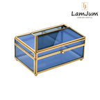 LamJum Decorative Blue Glass Tissue Box with Gold Rim