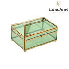 LamJum Decorative Green Glass Tissue Box with Gold Rim
