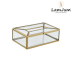 LamJum Decorative Clear Glass Tissue Box with Gold Rim