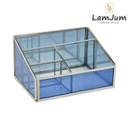 LamJum Multi Compartment Blue Glass Organiser with Silver Rim.