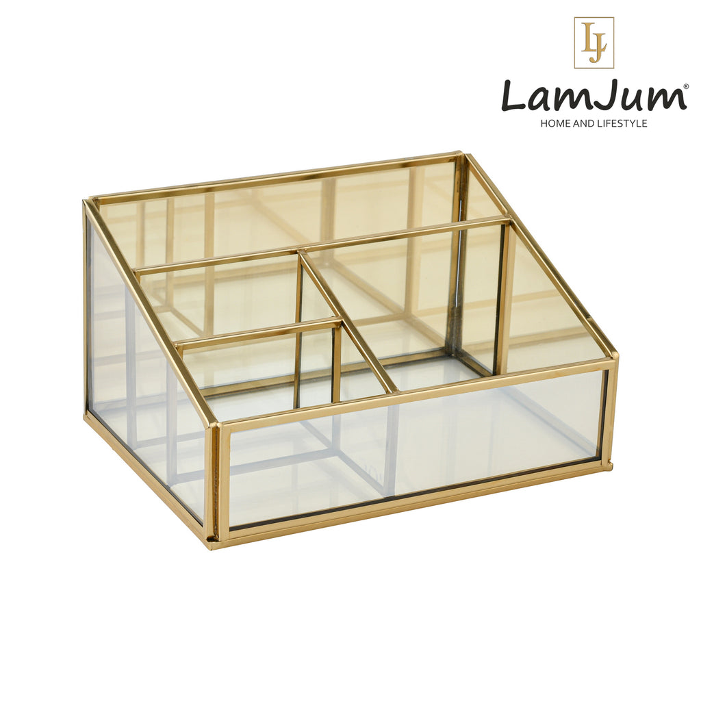 LamJum Multi Compartment Gold Glass Organiser with Gold Rim.