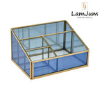 LamJum Multi Compartment Blue Glass Organiser with Gold Rim.
