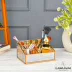 LamJum Multi Compartment Gold Glass Organiser with Gold Rim.