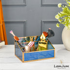 LamJum Multi Compartment Blue Glass Organiser with Gold Rim.