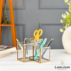 LamJum Square Multi-Purpose Clear Glass Three Stepped Compartments Organiser with Gold Rim.