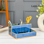 LamJum Multi Compartment Blue Glass Organiser with Gold Rim.