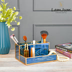 LamJum Multi Compartment Blue Glass Organiser with Gold Rim.