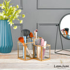 LamJum Square Multi-Purpose Clear Glass Three Stepped Compartments Organiser with Gold Rim.