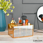LamJum Multi Compartment Gold Glass Organiser and Tissue Holder with Gold Rim.