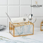 LamJum Multi Compartment Gold Glass Organiser and Tissue Holder with Gold Rim.