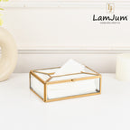LamJum Decorative Clear Glass Tissue Box with Gold Rim