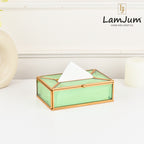 LamJum Decorative Green Glass Tissue Box with Gold Rim