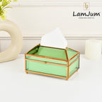 LamJum Decorative Green Glass Tissue Box with Gold Rim