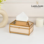 LamJum Decorative Gold Glass Tissue Box with Gold Rim