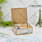 LamJum Decorative Gold Glass Medicine cum Jewellery Storage Box with Lid and Gold Rim
