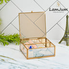 LamJum Decorative Gold Glass Medicine cum Jewellery Storage Box with Lid and Gold Rim