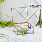 LamJum Decorative Clear Glass Medicine cum Jewellery Storage Box with Lid and Gold Rim
