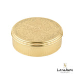 LamJum Pure Brass Roti/Chapati Box Handcrafted with intricate floral patterns engraving and a hammered finish Diameter 9 inches