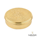 LamJum Pure Brass Roti/Chapati Box Handcrafted with intricate floral patterns engraving and a hammered finish Diameter 9 inches