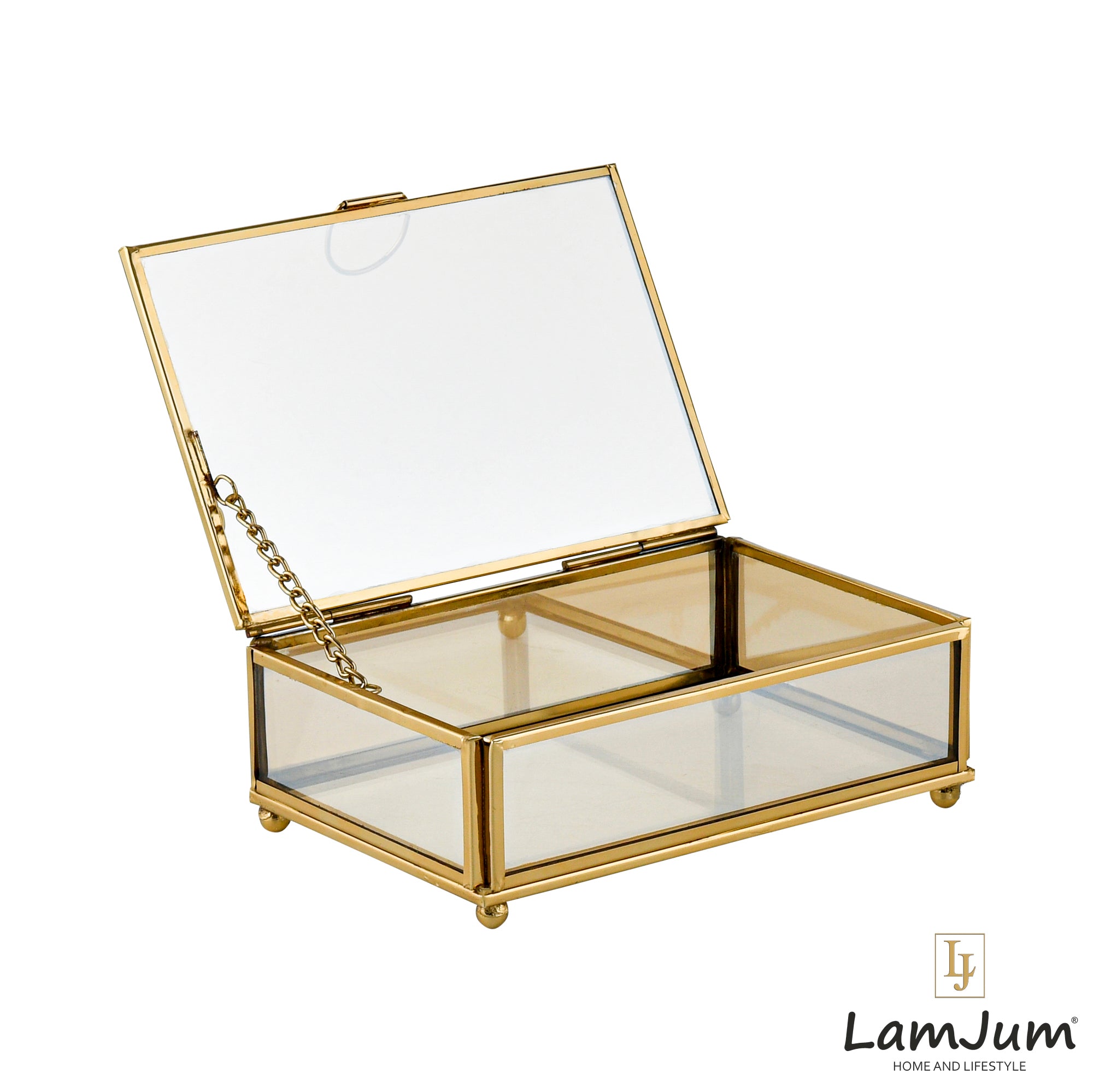 LamJum Decorative Gold Glass Medicine cum Jewellery Storage Box with Lid and Gold Rim