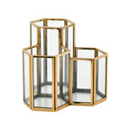 LamJum Hexagonal Multi-Purpose Clear Glass Three Stepped Compartments Organiser with Gold Rim.