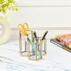 LamJum Hexagonal Multi-Purpose Clear Glass Three Stepped Compartments Organiser with Gold Rim.