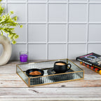 LamJum Decorative Fluted Glass Tray with Gold Rim and Mirror Base